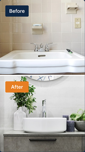 Faucet options previewed on a kitchen sink